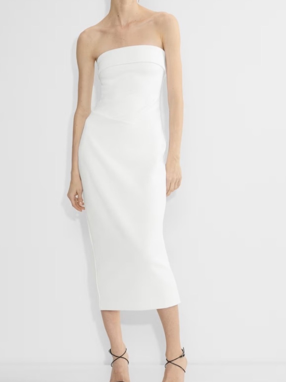 Babaton Eye Catcher Figure Knit Strapless Midi Dress White Bodycon Tube Size M